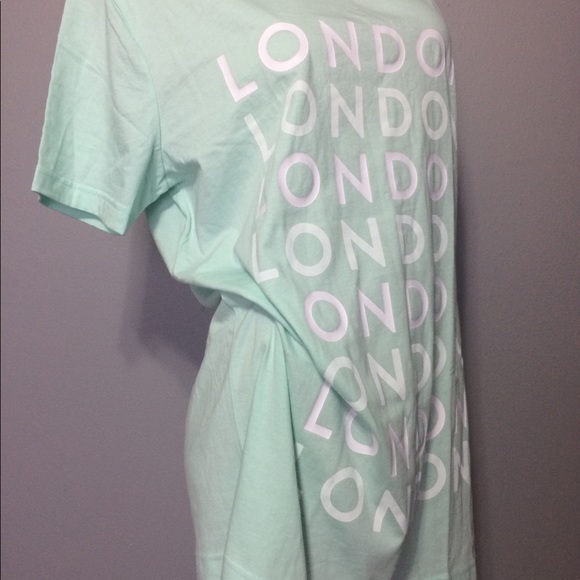 NWT Victoria's Secret Graphic Tee LONDON Teal Raw Edge Boat Neck Tee T-Shirt L - Picture 13 of 15